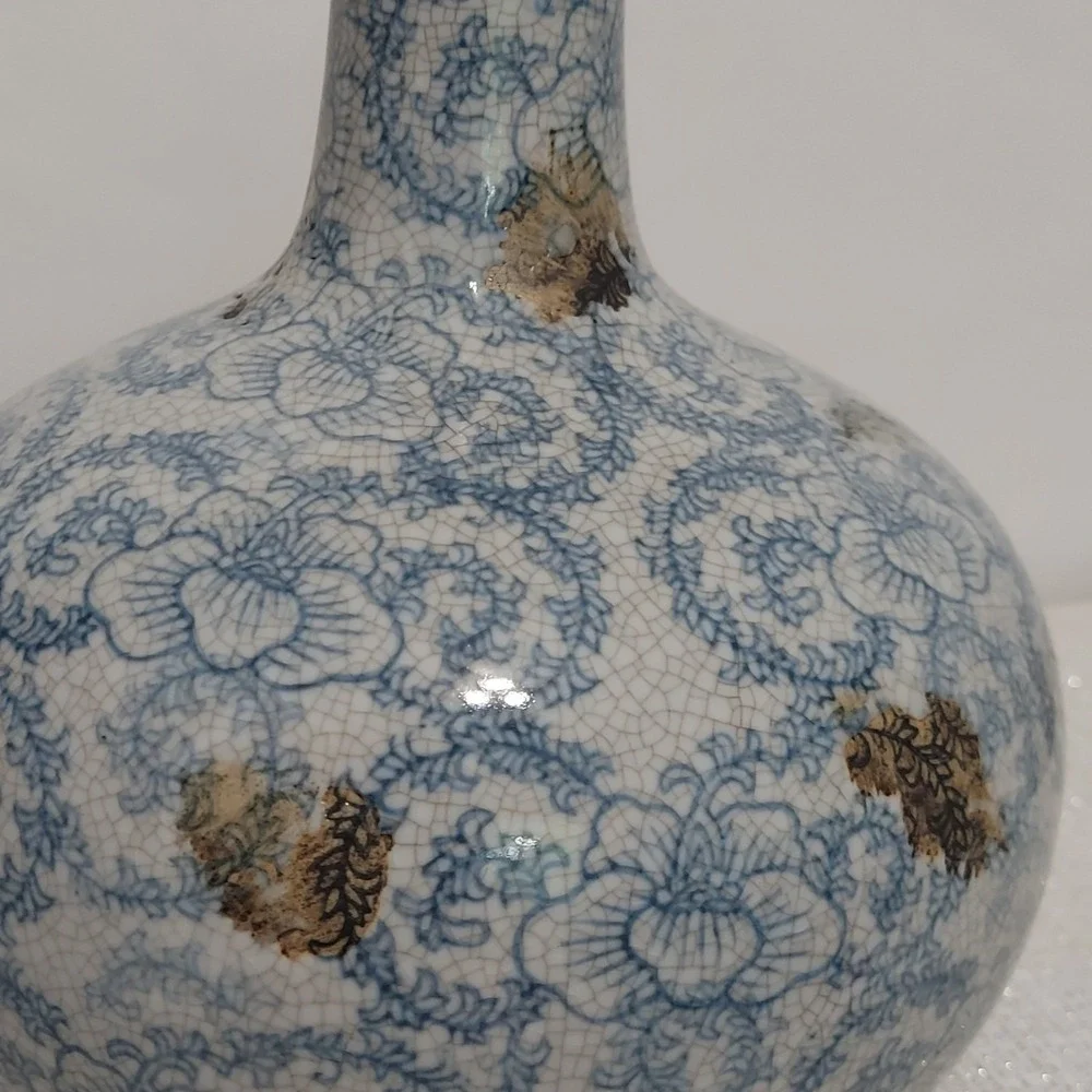 Large Porcelain Flower Bud Vase Distressed Crackle French Shabby Chic